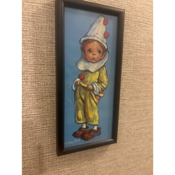 Leighton Jones Framed Signed Clown Painting on Canvas, Small 13x6 - Picture 4 of 7